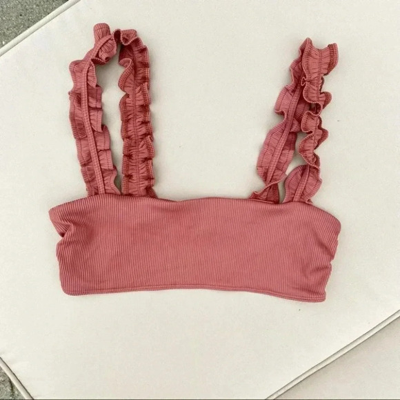 Free People x Beach Riot Ruffle Madeline Bikini Swim Top Large Pink - Picture 1 of 10